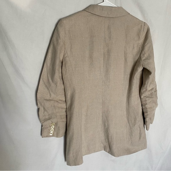 Michael Kors Linen Khaki Blazer with Ruched Sleeves sz M - Picture 8 of 12